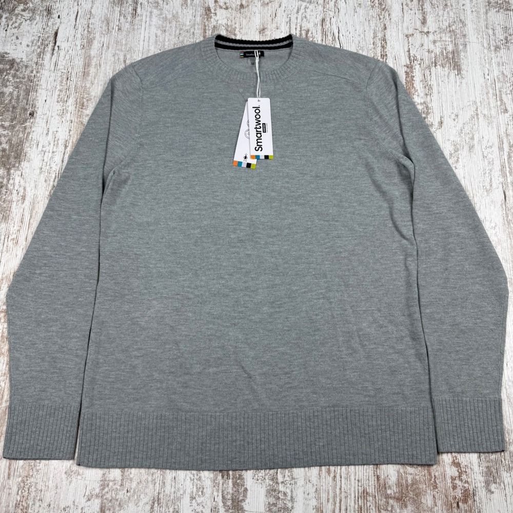 Smartwool Sparwood Crew Sweater Mens Medium Light Gray Heather Merino Wool NEW